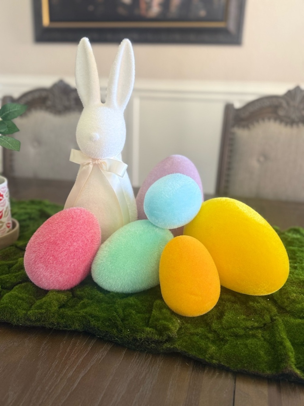 16” Easter Bunny & Plush Pastel Egg Table Décor - White Bunny w/ Multicolor Eggs